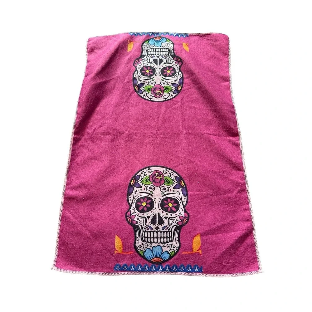 NEW kitchen hand‎ towel microfiber 15x23 inches SUGAR SKULL pink